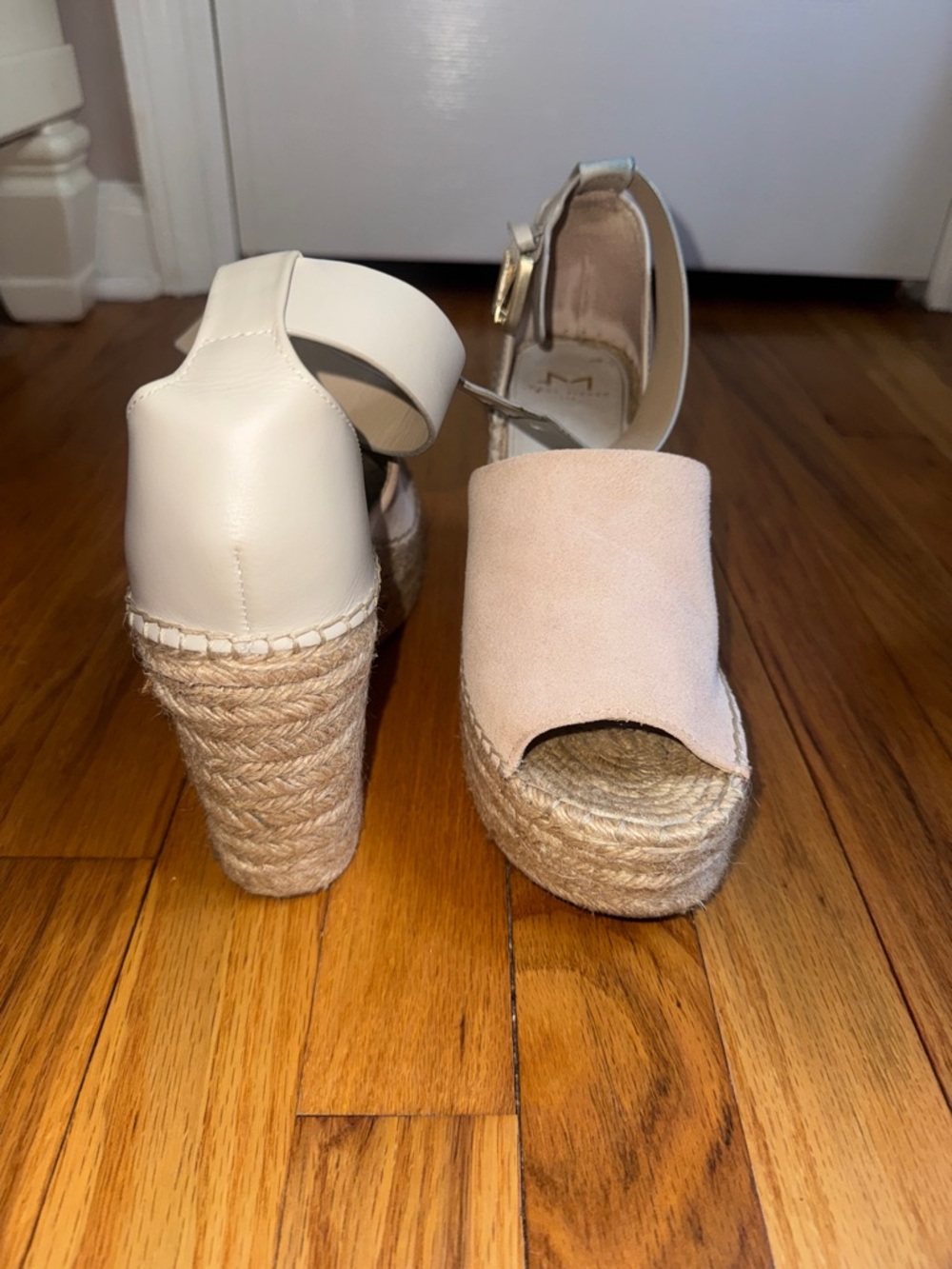 Marc Fisher Espadrille Platform Wedges in Cream and Light Pink